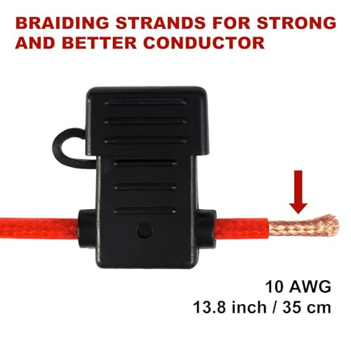 Sinus Live 5 Packs 10 Gauge Inline Fuse Holder, Water Resistant Automotive Blade Fuse Holder with 15 PCS Standard Fuses ATC/ATO (5 of Each 20A, 30A, 40A), Braiding Copper Conductor(OFC)