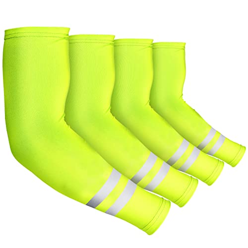 Geyoga 4 Pairs Sun Protection Arm Sleeves for Men Women Reflective UV Protective Arm Cover for Basketball Outdoor Sports - color: Neon Green