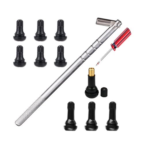 Dr.Roc Tire Valve Stem Puller Tools Set –1 x Valve Stem Installer, 10 x Brass and Ozone Resistant EPDM Snap-in Tire Valve Stem with Valve Cores (6 x TR412,4 x TR413), 1 x Valve Core Remover