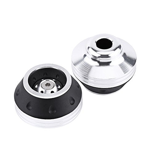 Motorcycle Axle Sliders, Front Axle Sliders, Set of 2, Aluminum Alloy Material, Fall Prevention, Easy Installation, Front Wheel Cup Protector, 59 X 46 X 15MM, Hole Diameter 15MM, - color: Silver