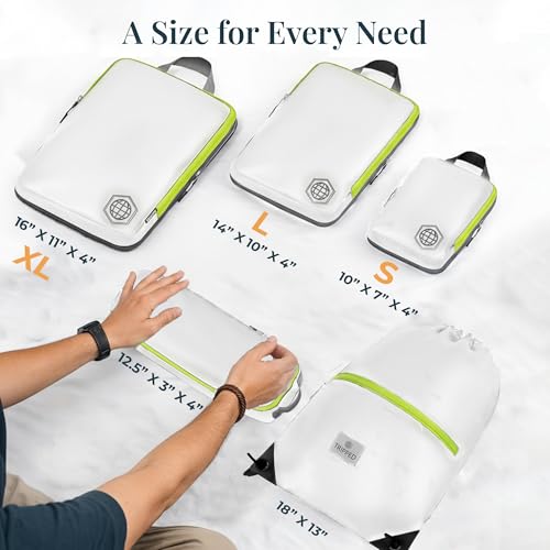 Extra Large Compression Packing Cube 6 Piece Set for Travel and Check Luggage by TRIPPED Travel Gear - color: White