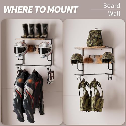 Helmet Storage Wooden Rack Wall Mount,Entrance Hall Motorcycle Helmets Hat Hanger,Multifunction Helmet Display Holder,Durable Beautiful,with 4 Glove Clips,for Helmets Gloves Keys (A) - color: A