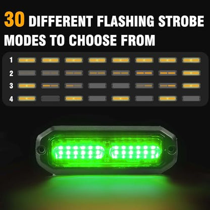 WINECO 8PCS LED Strobe Lights 12V Sync Feature Green 12LED Emergency Hazard Warning Lights with Strobe Controller for Trucks Vehicles ATV RV Cars Van - color: Green