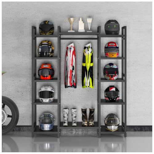 Motorcycle Helmet Holder Floor Mounted Stand, Helmet Rack for Most of Helmet, Riding Gear Display Rack, Storage Rack for Accessories, Jacket, Gloves and Boots(Black,145x40x170cm) - color: Black, size: 145x40x170cm