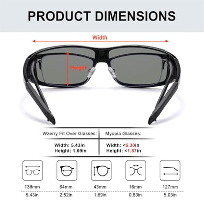 Wzerry Sunglasses Fit Over Glasses Polarized for Men Women, Wrap-Around Glasses UV400 Protection for Driving and Outdoor - color: Black/Grey + Black/Blue + Black/Silver