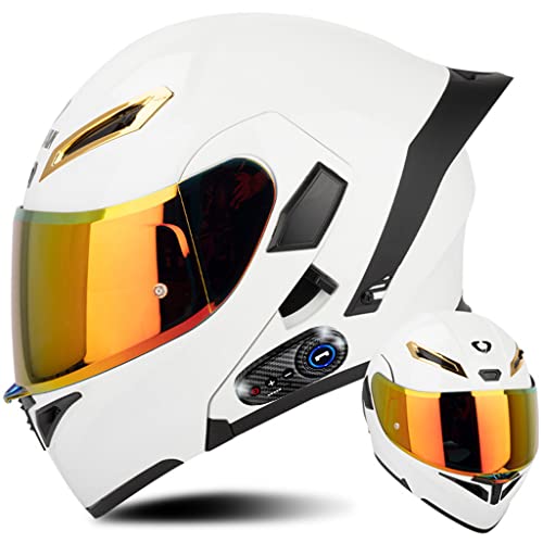 Bluetooth Motorcycle Helmet, Dual Anti-Fog Visors Modular Helmet with Tail, Adult Men Women Full Face Helmet Motocross Flip up Helmet for Racing, Mountain, Downhill, DOT Approved (J, Small) - color: J, size: Small