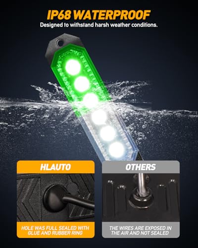 HLauto 406T Emergency Strobe Grille Lights: 4Pcs 6 LED Sync Feature Safety Warning Flashing Light, 12V-24V Ultra Slim Surface Mount Hazard Caution Light for Truck, Vehicle, Car, ATV, UTV (Green White) - color: Green/White