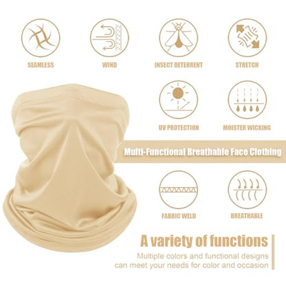 Geyoga 6 Pieces Summer UV Protection Cooling Neck Gaiter Face Clothing Neck Gaiter Mask Scarf Sunscreen Breathable Bandana - color: Light Color