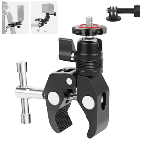 Super Clamp Camera Mount with 360° Mini Ball Head, Aluminum Desk Tube Crab Clamp for Monitor/Light/Mic, Bike/Motorcycle Handlebar Mount for Go Pro/Insta360/DJI Action Camera (SY012)