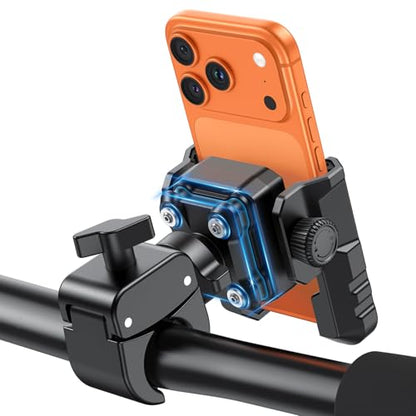 OMOTON BK01 Anti-Vibration Phone Mount, Quick Lock Shockproof Bike & Motorcycle Phone Holder, Fits iPhone & Android for Riders on E-Bike, Stroller, Scooter, Fits Handlebars & Rearview Mirror, Black - color: 1-Black
