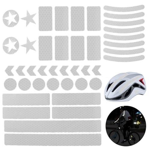 DXMWWTP 42Pcs Reflective Stickers, Reflective Helmet Bicycle Stickers, Driveway Reflectors, BikeReflective Tape, NightSafety Stickers for Bicycle, Motorcycle, Wheelchairs, Scooter - color: White