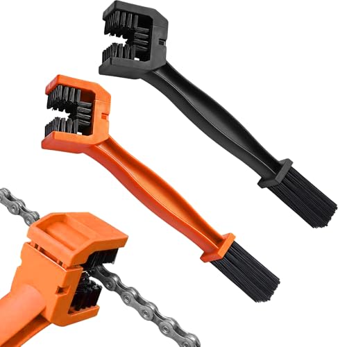 2PCS Bike or Motorcycle Chain Washer, Bicycle Cleaning Chain Double-Ended Brush, Black Durable Motor Chain Gears Cleaning Square Head Brushes, Universal Cleaning Tool (Black+Orange) - color: Black+Orange
