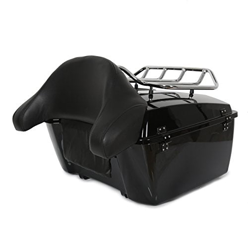 ECOTRIC Luggage Trunk Compatible with 1997-2013 Harley Road King Electra Glide Road Glide Street Glide King Motorcycle Trunk W/Top Rack - color: Black, size: King Tour Pack W/ Backrest Pad & Top Rack