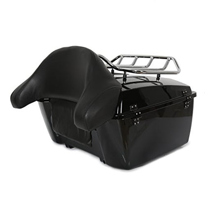 ECOTRIC Luggage Trunk Compatible with 1997-2013 Harley Road King Electra Glide Road Glide Street Glide King Motorcycle Trunk W/Top Rack - color: Black, size: King Tour Pack W/ Backrest Pad & Top Rack