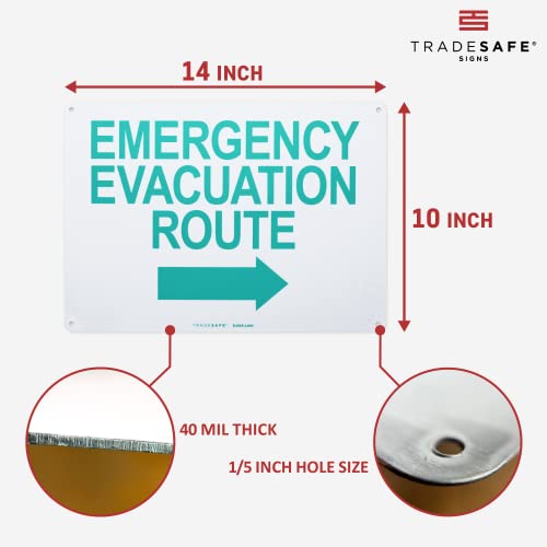 TRADESAFE Emergency Evacuation Route Arrow Right Sign – Wall Signs, Quick Install Aluminum Safety Sign, Light Reflective, UV-Resistant, Waterproof, 14” X 10” Signs for Business - style: Emergency Evacuation Route Arrow Right