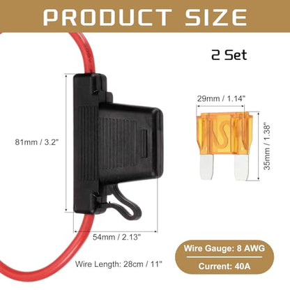 DMiotech 2 Pcs Inline Fuse Holder DC 32V 8 AWG Waterproof Blade Fuse Holder 40A for Automotive, Marine, Truck, Motorcycle Orange - style: 40A