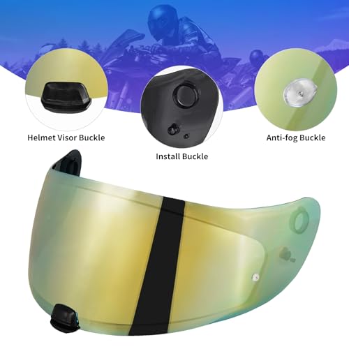 C70 Helmet Visor Replacement Face Shield Compatible with C70/ HJ20M/ FG-17/ FG-ST/IS-17 Motorcycle Helmets (Chrome Gold) - color: Chrome Gold