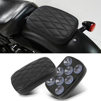 Motorcycle Pillion Passenger Pad Seat, Black Rhombus Pattern Leather Pillion Pad w/ 8 Suction Cup Rear Passenger Seat Compatible with Harley Custom Bikes and More - size: Rhombus Pattern