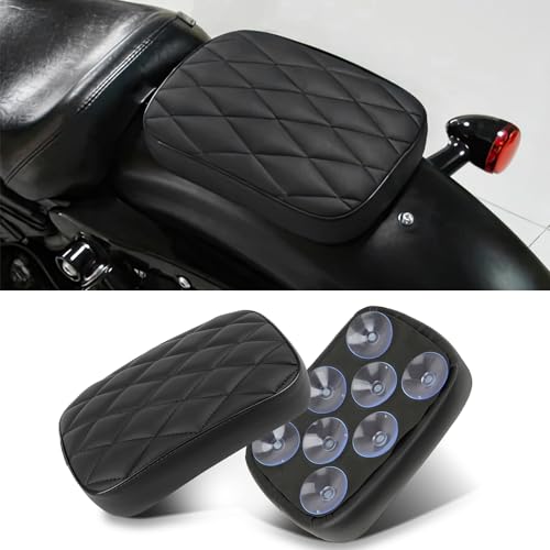 Motorcycle Pillion Passenger Pad Seat, Black Rhombus Pattern Leather Pillion Pad w/ 8 Suction Cup Rear Passenger Seat Compatible with Harley Custom Bikes and More - size: Rhombus Pattern
