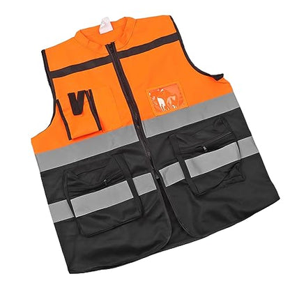 Reflective Safety Vest with Zipper for Motorcycle Riding & Traffic Management - High Visibility Orange XL