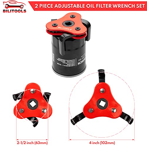 BILITOOLS Adjustable Oil Filter Wrench – Universal Oil Filter Removal Tool, 1/2" Drive, Fits 2-1/2"–5-1/8" Filters