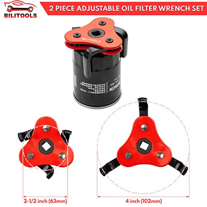 BILITOOLS Adjustable Oil Filter Wrench – Universal Oil Filter Removal Tool, 1/2" Drive, Fits 2-1/2"–5-1/8" Filters