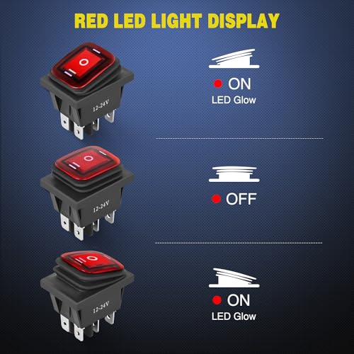 Nilight 6Pin On Off On Rocker Switch 2PCS Red LED Lighted IP67 Waterproof DPDT 3 Position Latching 20A 12VDC 125VAC Motor Toggle for Car Boat Automotive Vehicles - color: On Off On 2PCS