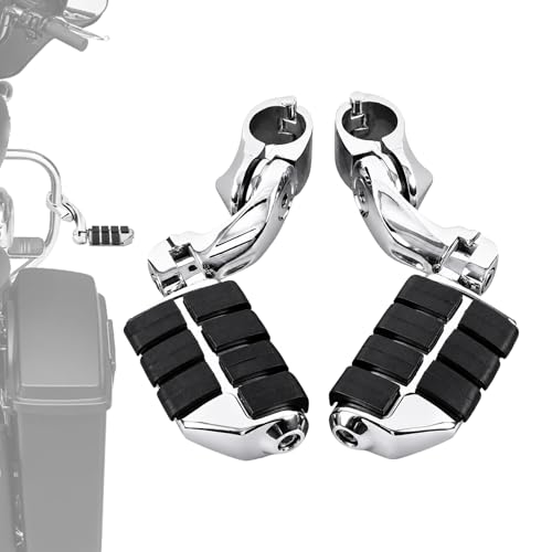 TCMT Highway Pegs Fit ForHarley Touring Road King Street Glide Road Glide Electra Glide Softail Sportster Dyna with 1.25" Engine Guards - color: Chrome, size: Style D Short Angled