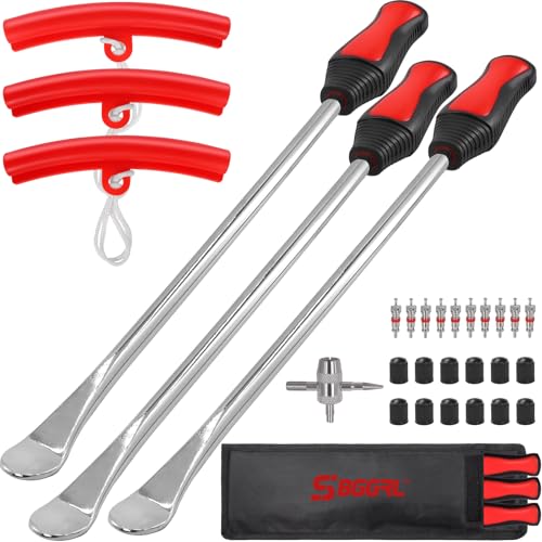 14.5" Tire Spoons Tool Set for Motorcycles Dirt Bike Lawn Mowers Iron Installation,3 Pcs Tire Bar Removal Mounting 10 Pcs Valve Cores,Rim Protector,Valve Changer Kit - size: 14.5" Tire Spoons Tool