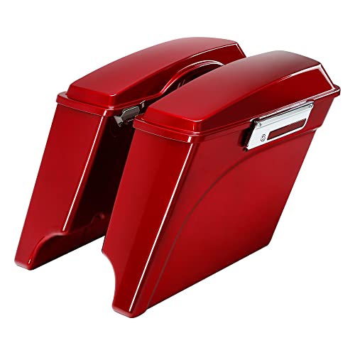 SLMOTO Saddle Bags, 5" Extended Hard Saddlebags Saddle Bag w/Lids Fit For 1993-2013 Touring Road King Road Glide Street Glide Electra Glide Ultra-Classic Red - color: Red Saddlebag