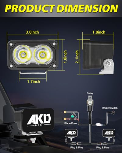 LED Pods with Wiring Harness & Black Covers 3 Inch 40W Spot CREE LED Pod Lights Small Off Road Driving Lights Fog Light 2 Packs for Trucks Motorcycle UTV ATV SUV Dirt Bike - color: White