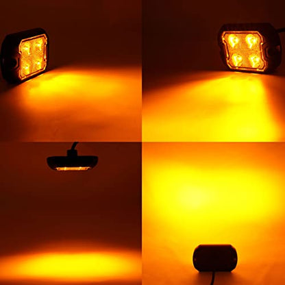 LED Strobe Light Amber Emergency Kit Grille Quad Sync Flashing Surface Mount Hazard Warning Caution Light for Vehicles Off Road SUV Trucks Trailer Boat