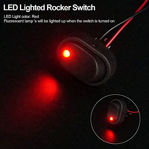 Twidec/5Pcs LED Lighted Rocker Switch Toggle 12V 30A SPST 3 Pin On-Off Red Round Dot Switch for Car Boat Marine ASW-20D-R - color: Red LED-Oval Shaped