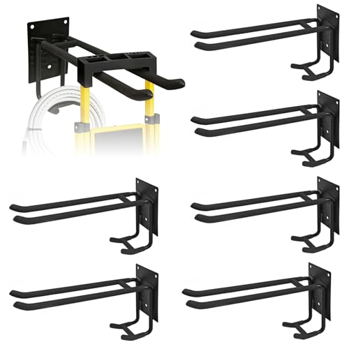 6 Pack Garage Hooks Heavy Duty Steel Garage Storage Hooks Two-Tire Wall Hooks for Organizing Tools Ladders Tires Bikes Garden