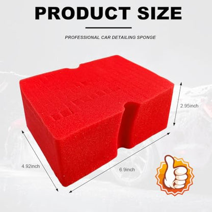 Car Wash Sponge, Large Scratch-Free Cross Cut Sponge for Soap and Rinseless Washing, Durable Ultra Soft Foam Grid Extra Absorbent Car Cleaning Sponge Pad, Car Accessories (Red) - color: Red
