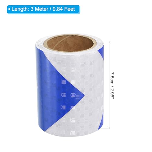 Reflective Tape, 1 Roll 3 Inch x 10 Ft Waterproof Self Adhesive High Visibility Caution Warning Safety Tape Reflector for Trucks Trailers Cars, Arrow Blue White