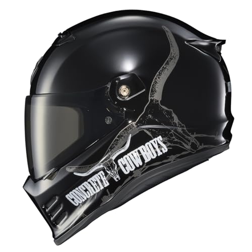 ScorpionEXO Covert FX Full Face Adult Motorcycle Helmet Street Fighter Style - Bluetooth Ready Speaker Pockets DOT ECE Concrete Cowboys (Gloss Black - Medium) - color: Concrete Cowboys Gloss Black, size: Medium