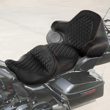 CC RIDER Gel Seat Driver Passenger Seat+ King/Chopped Trunk Backrest Pad Fit For Harley 2014-2023 Touring Street Glide Road Glide Electra Glide CVO,Diamond Stitching - color: 04# Gel Brown+ Tour Trunk Backrest