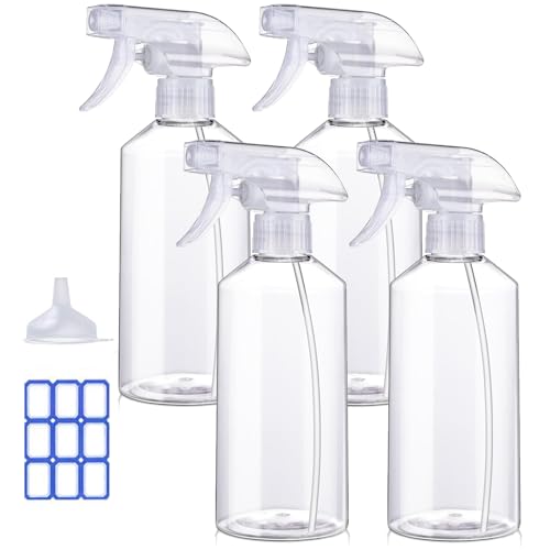 JohnBee Plastic Spray Bottle (4 Pack, 16 Oz) Heavy Duty Spraying Bottles Leak Proof Mist Empty Water Bottle for Cleaning Solution Planting Pet with Adjustable Nozzle Weighing Scientific - color: Clear/4Pack
