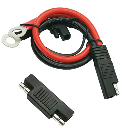 SAE Battery Charging Cable 10AWG SAE to O Ring Terminal Connectors Harness Wire, 2-Pin Quick Disconnect SAE Extension Wire for Solar Panel Motorcycle Etc with 1 SAE Polarity Reverse Connector