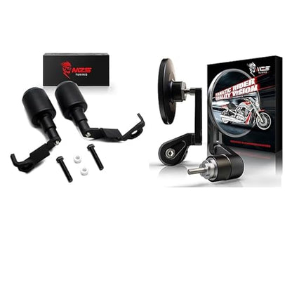 MZS Bar End Mirrors, Motorcycle Handlebar Mirrors Round Black+Motorcycle Frame Sliders, Falling Crash Protector Guards No Cut Kits Compatible with CBR1000RR
