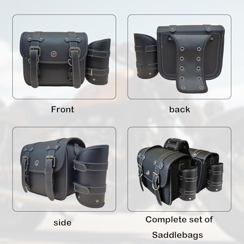 Universal Motorcycle Saddlebags with Lock & Water Bottle Bag | fit Softail, Scooter Powersports & Cruisers, Faux Leather Throw Over Saddle Bags for Commute or Long Trips 10.24"x4.72"x8,66" - size: Small with Bottle Bag