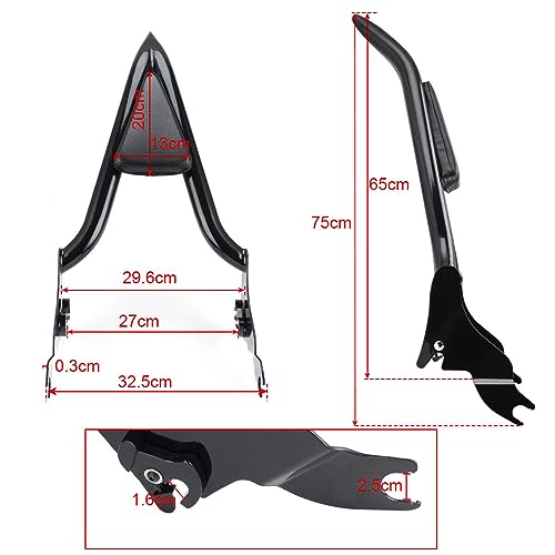22 inch Detachable Passenger Sissy Bar Fit for Harley Touring Models 2009-2024 CVO Road Glide Street Glide Road King, One-Piece Rear Backrest with Back Cushion Black