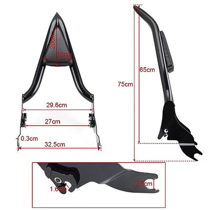 22 inch Detachable Passenger Sissy Bar Fit for Harley Touring Models 2009-2024 CVO Road Glide Street Glide Road King, One-Piece Rear Backrest with Back Cushion Black