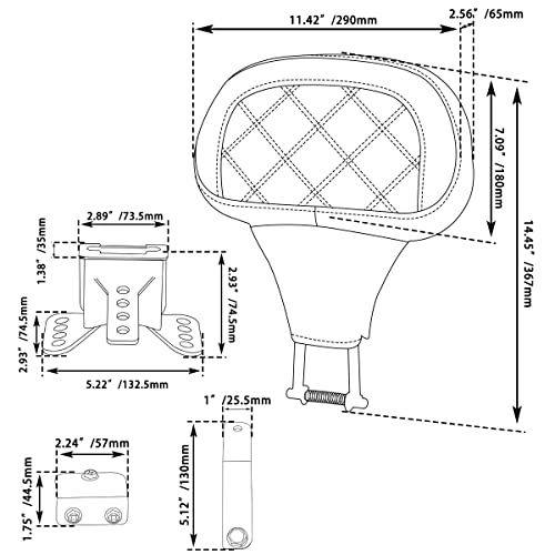 FOVPLUE Adjustable Rider Backrest, Detachable Plug-in Driver Backrest Pad w/Mounting Kit for Harley Touring CVO Road Glide Street Glide Tri Glide FLHTK/L Electra Glide Road King 2009-2023,Style 6 - color: Black Modern style