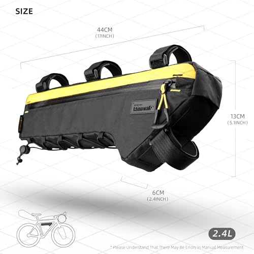 Rhinowalk BHD0017 Bike Frame Triangle Bag 2.4L, Waterproof Tool Storage Bag with YKK Zippers, Pump Holder & Cable Port Slim Fit – Black - color: Full Black,2.4L