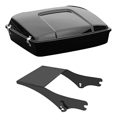 TCMT 5.5" Vivid Black Razor Motorcycle Trunk Box & Black 2 Up Mounting Rack Fit For Harley Touring 1997-2008 Road King Road Glide Street Glide Electra Glide Pack - color: Chrome Lacthes Trunk, size: Set A Black Rack