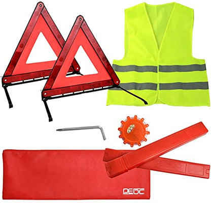 DEDC Car Safety Triangle Warning Kit, Set of 4 Roadside Emergency Kit with Reflective Warning Triangle,Visibility Roadside Vest, LED Road Flares Emergency Lights - size: Safety Kit