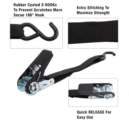 XSTRAP STANDARD Ratchet Straps, 900 LB Break Strength, 8-Pack 10FT Ratchet Tie Down Straps Set for Motorcycle Straps Tie Downs, Appliances, Lawn Equipment, Logistic Cargo Straps for Trucks (Black) - color: Black
