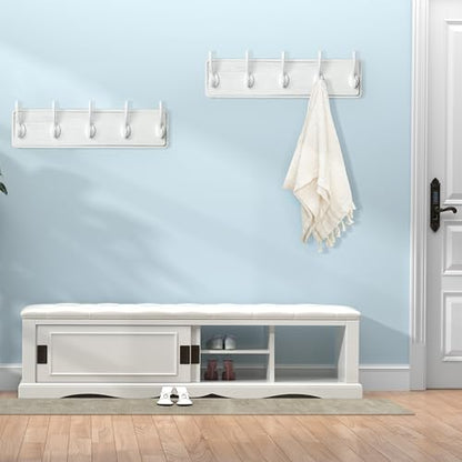 WEBI Coat Rack Wall Mount,Coat Hooks Wall Mounted,16" Hole to Hole,Large Coat Hanger Wall Hook Rack,5 Hooks for Hanging Coats,Hats,Jacket,Clothes,White - color: White Wood/White Hook, size: 17.3 Inch-5 Hooks